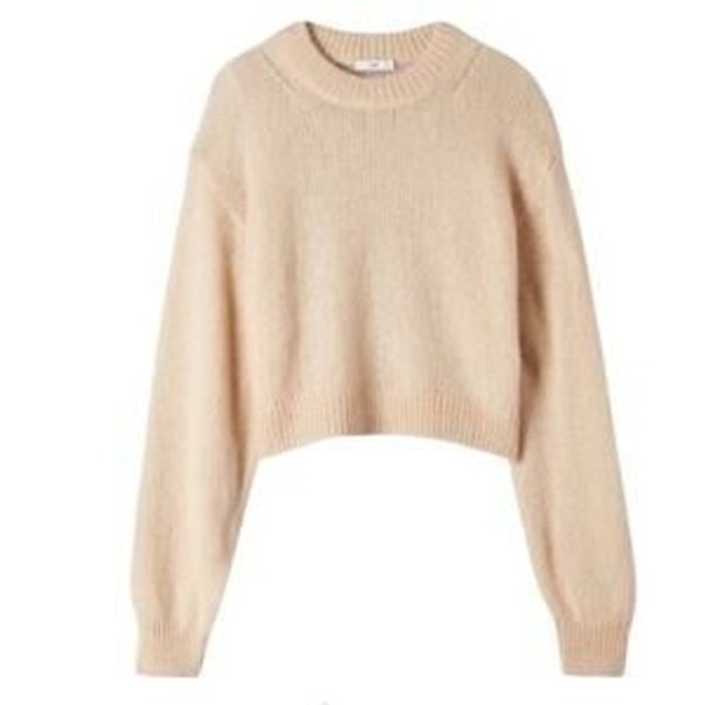 Tna Aritzia Cropped Mohair Blend Sweater Womens XS Peach Open Knit 73572 - Picture 2 of 7